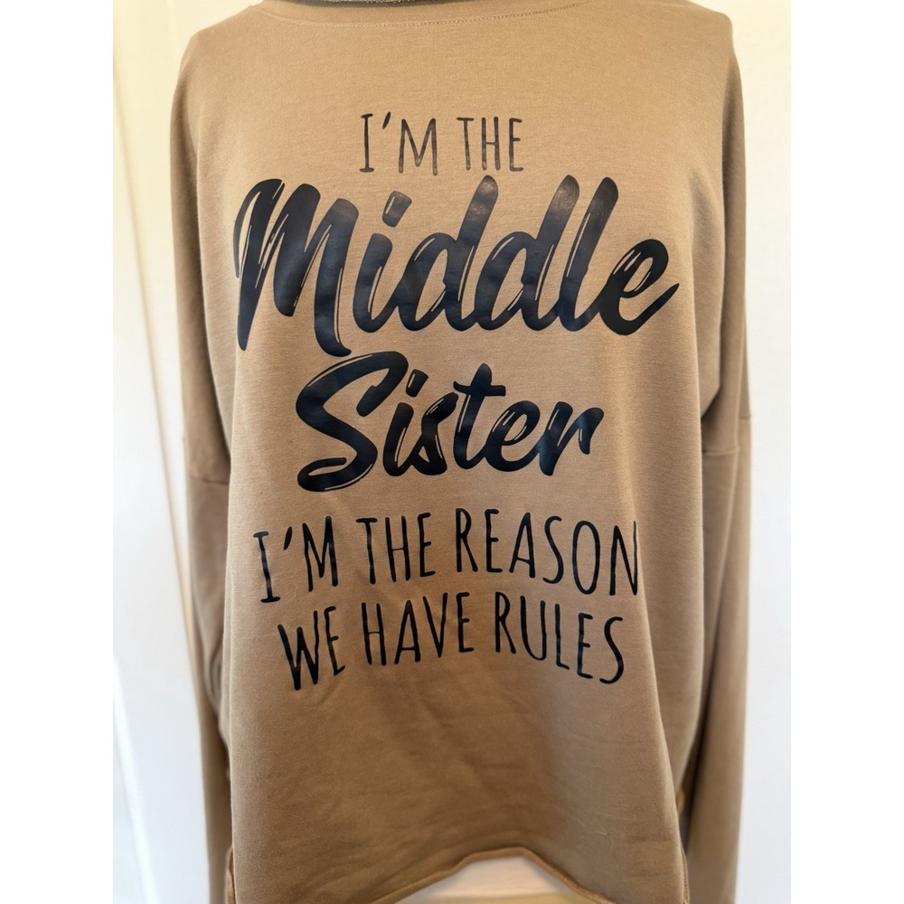 Sister Brown crewneck sweater size 2XL. Comfy casual lounge Preppy Chic Fashion - Picture 4 of 6